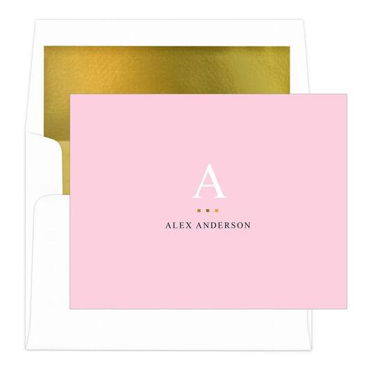 Initial Gold Indicator Folded Note Cards with Lined Envelopes